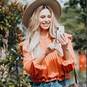 Orange Ruffle Long Sleeve Blouse